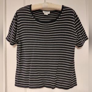 90s 100% Silk Knit Striped Short Sleeve Sweater Bergdorf Goodman Sz L